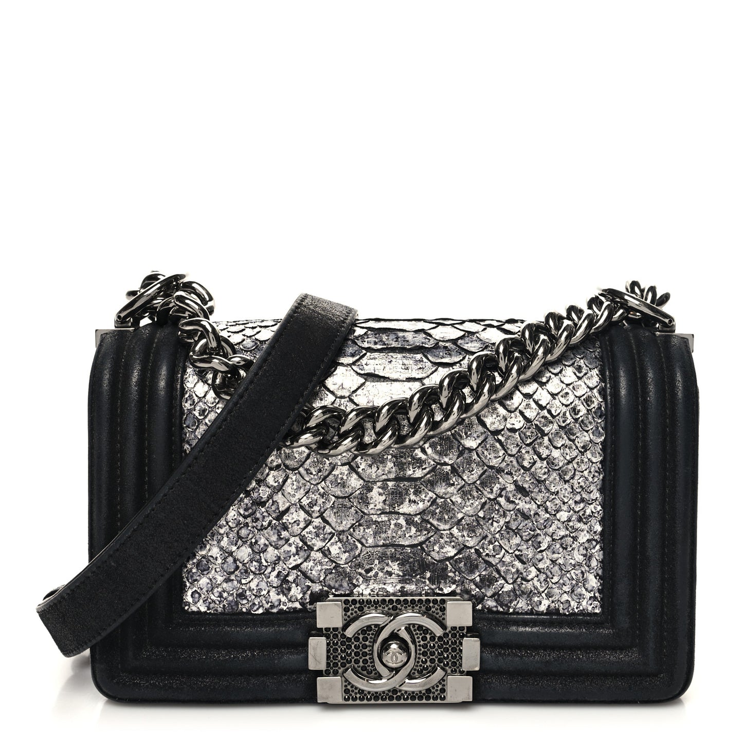 Snakeskin Calfskin Small Boy Flap Black Black