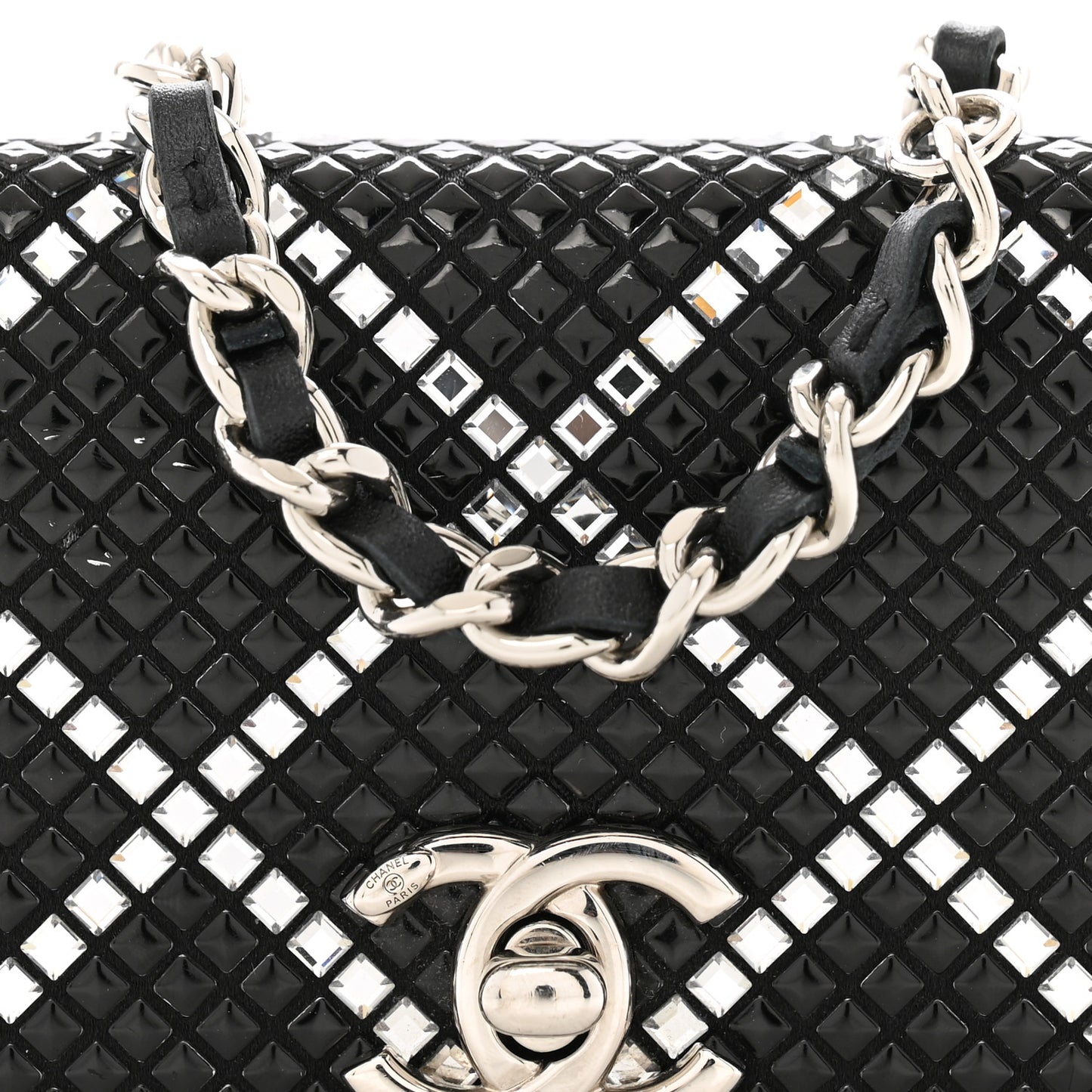 Lambskin Crystal Quilted Mini Chain Belt Bag Black