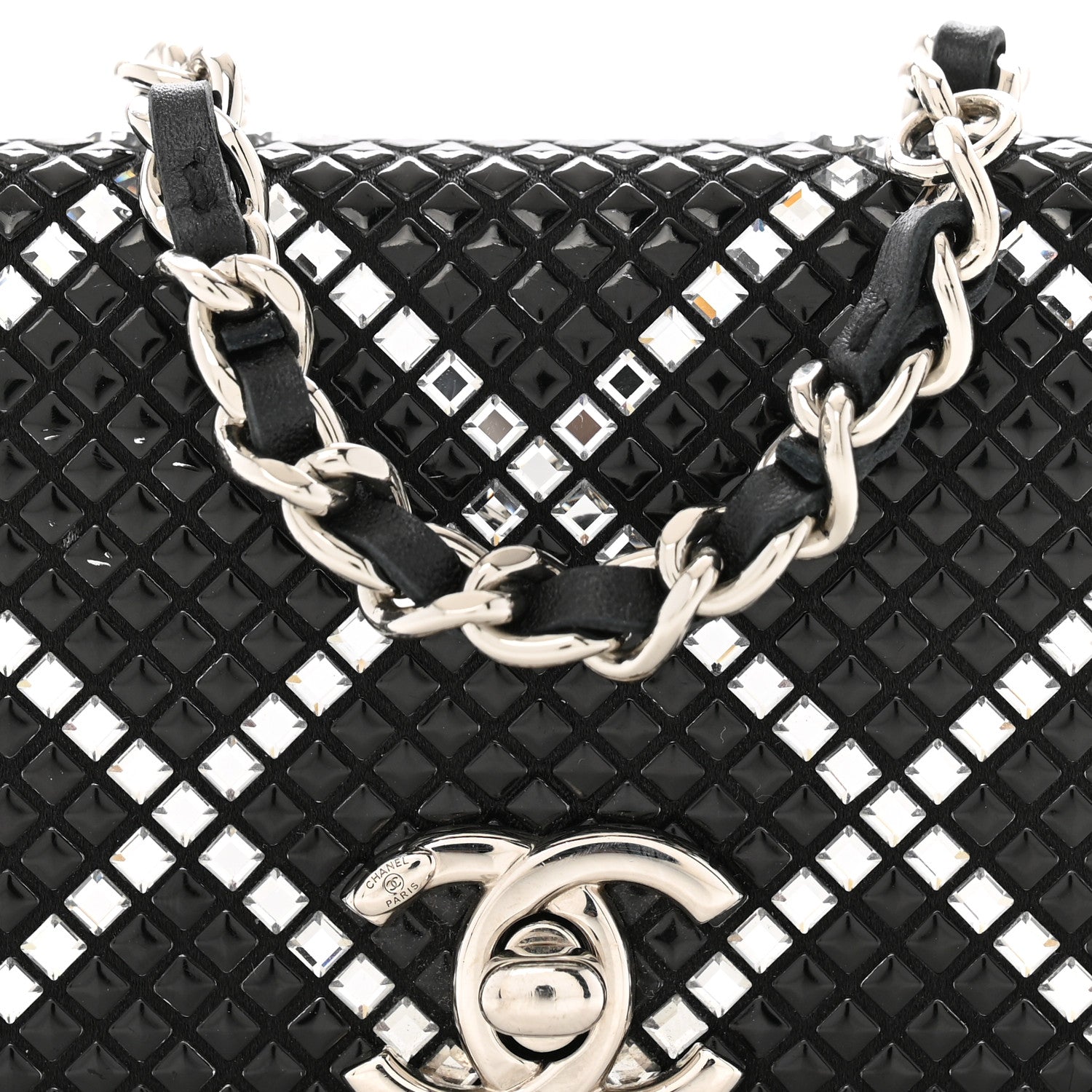 Chanel Lambskin Crystal Quilted Mini Chain Belt Bag Black 8 of 11