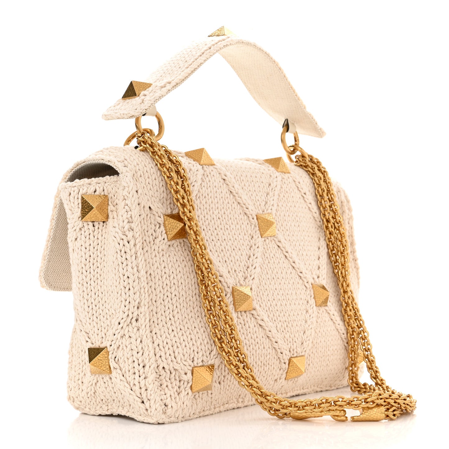 Knit Large Roman Stud Shoulder Bag Ecru