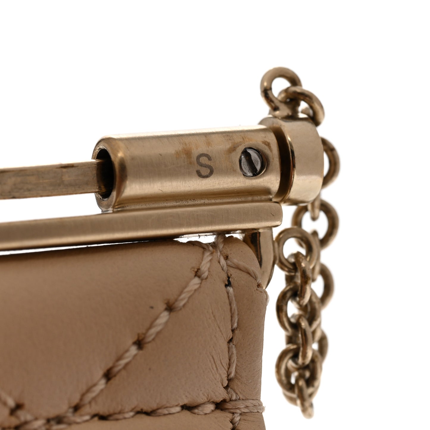 Lambskin Quilted Pearl CC Cuff Bracelet Beige