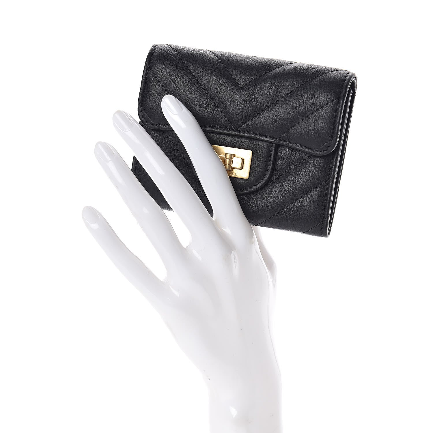 Chanel Crumpled Calfskin Chevron Quilted Reissue Card Holder Black 2 of 9