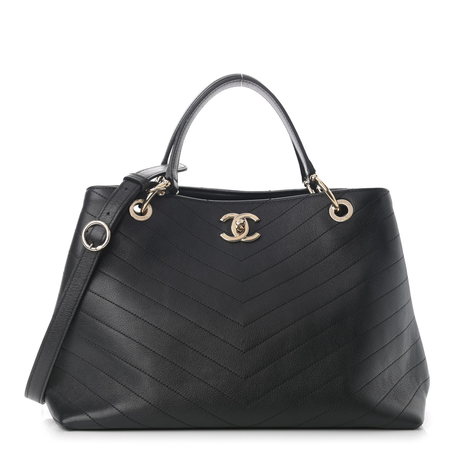 Chanel Calfskin Stitched Large Chevron Chic Shopping Bag Black 1 of 10