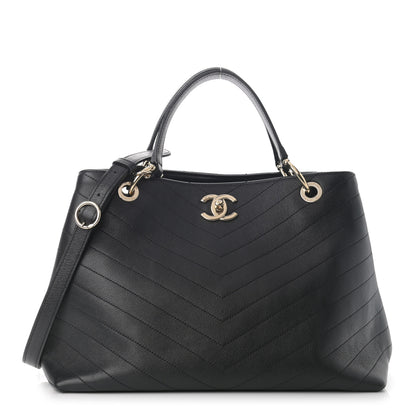 Chanel Calfskin Stitched Large Chevron Chic Shopping Bag Black 1 of 10