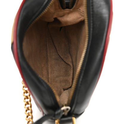 Gucci Azalea Calfskin Matelasse Diagonal Patchwork Mini Torchon GG Marmont Round Shoulder Bag Black Beige Romantic Cerise 5 of 16