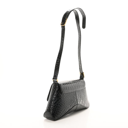Balenciaga Shiny Super Supple Calfskin Crocodile Embossed Medium XX Flap Bag Black 3 of 11