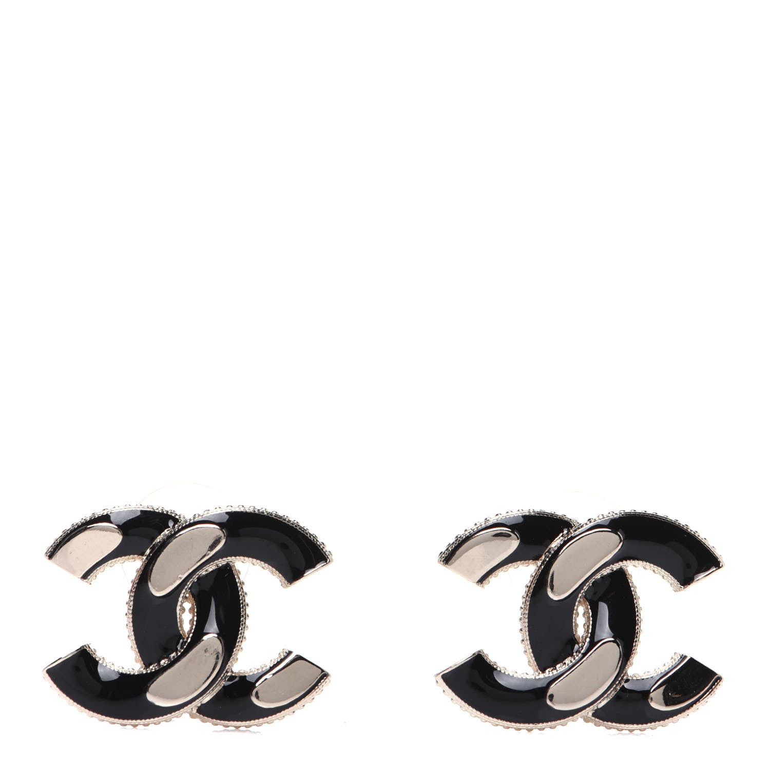 Chanel Enamel CC Earrings Black Gold 1 of 6