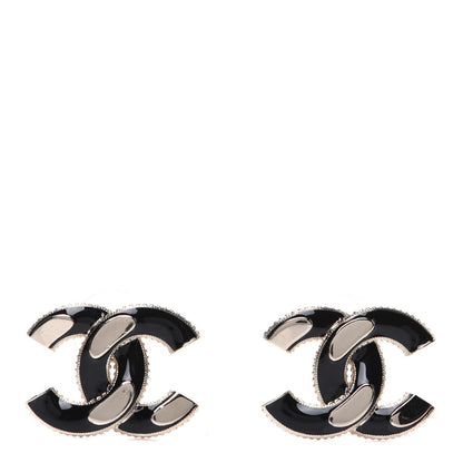 Chanel Enamel CC Earrings Black Gold 1 of 6