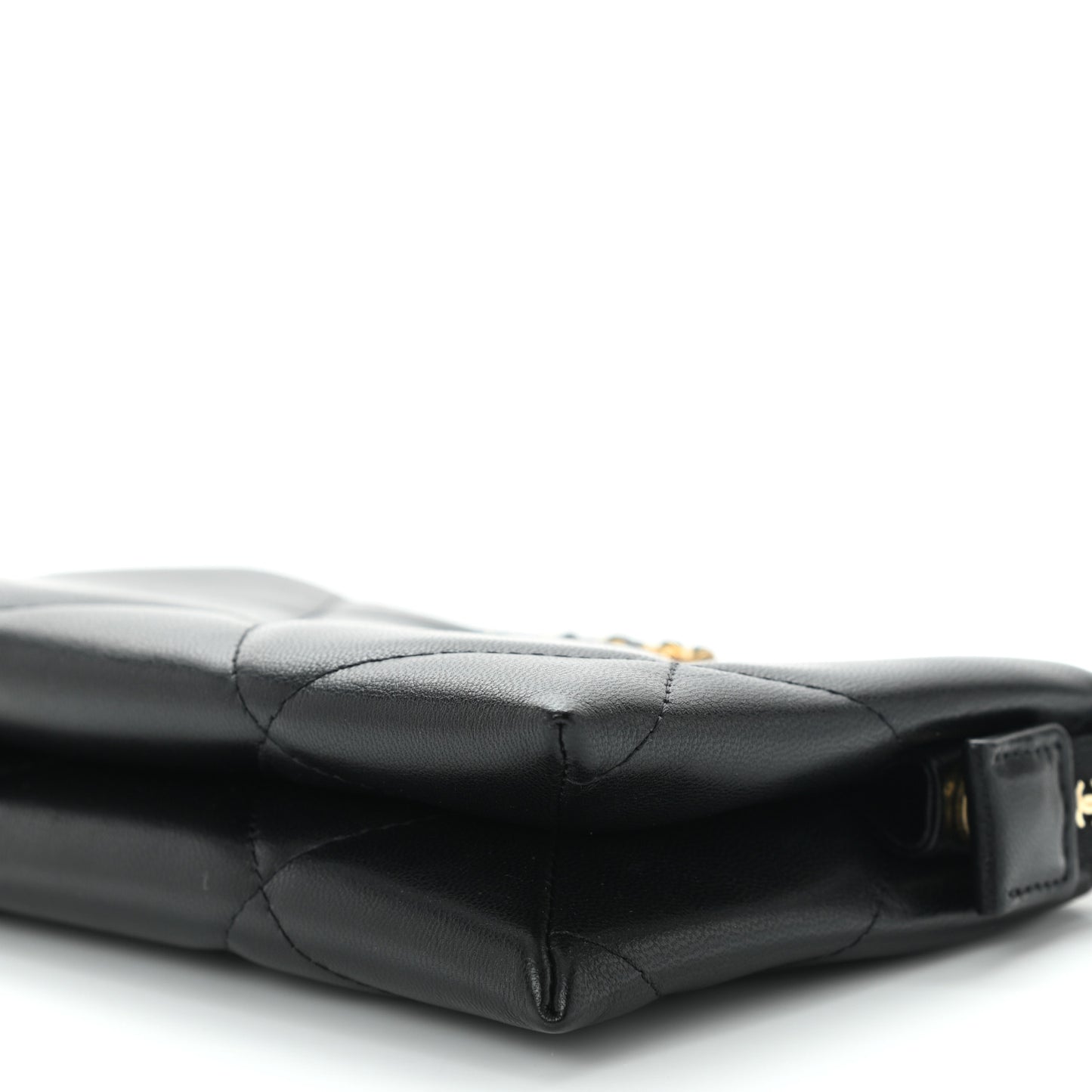 Shiny Goatskin Quilted Small Chanel 19 Pouch With Handle Black