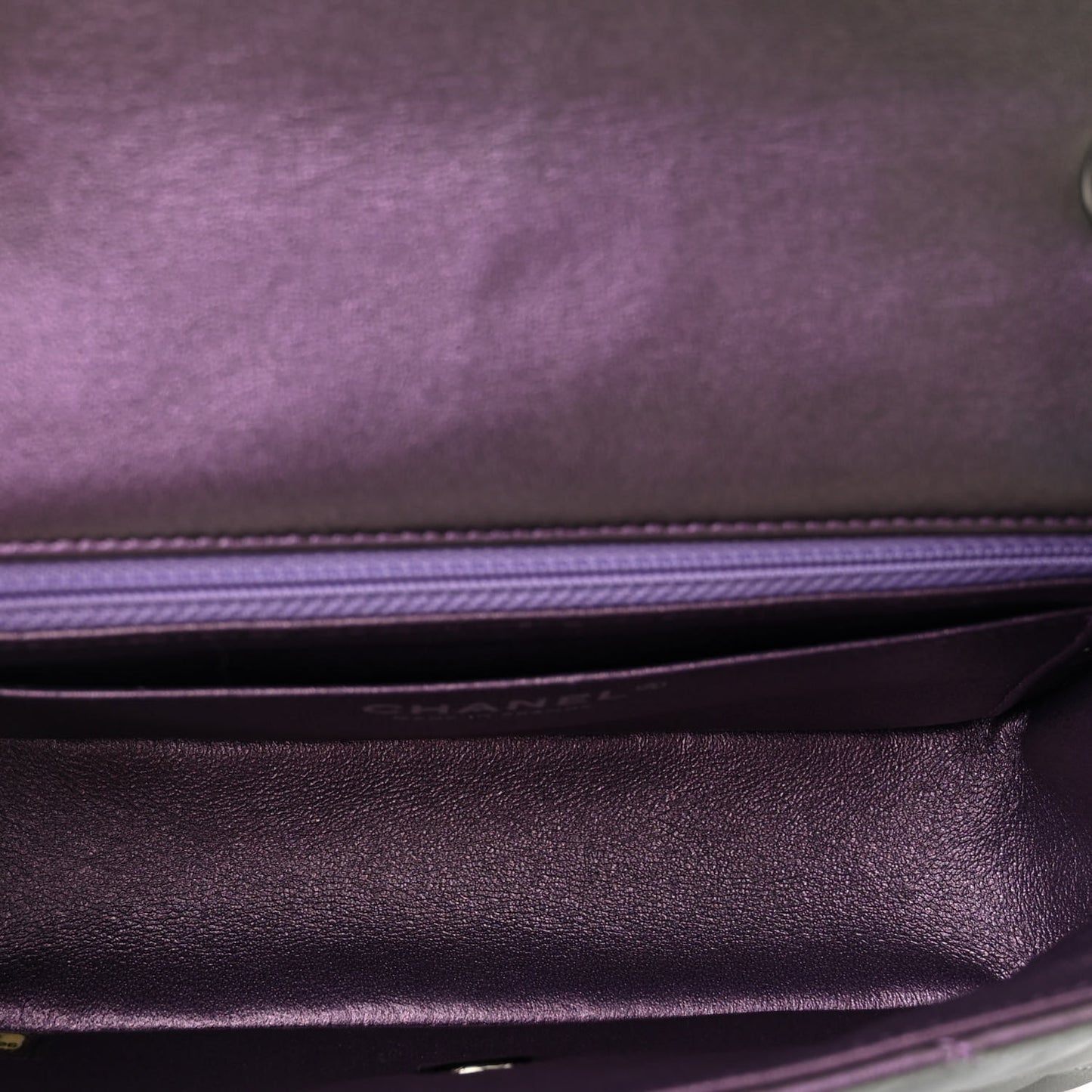 Iridescent Lambskin Quilted Mini Rectangular Flap Dark Purple