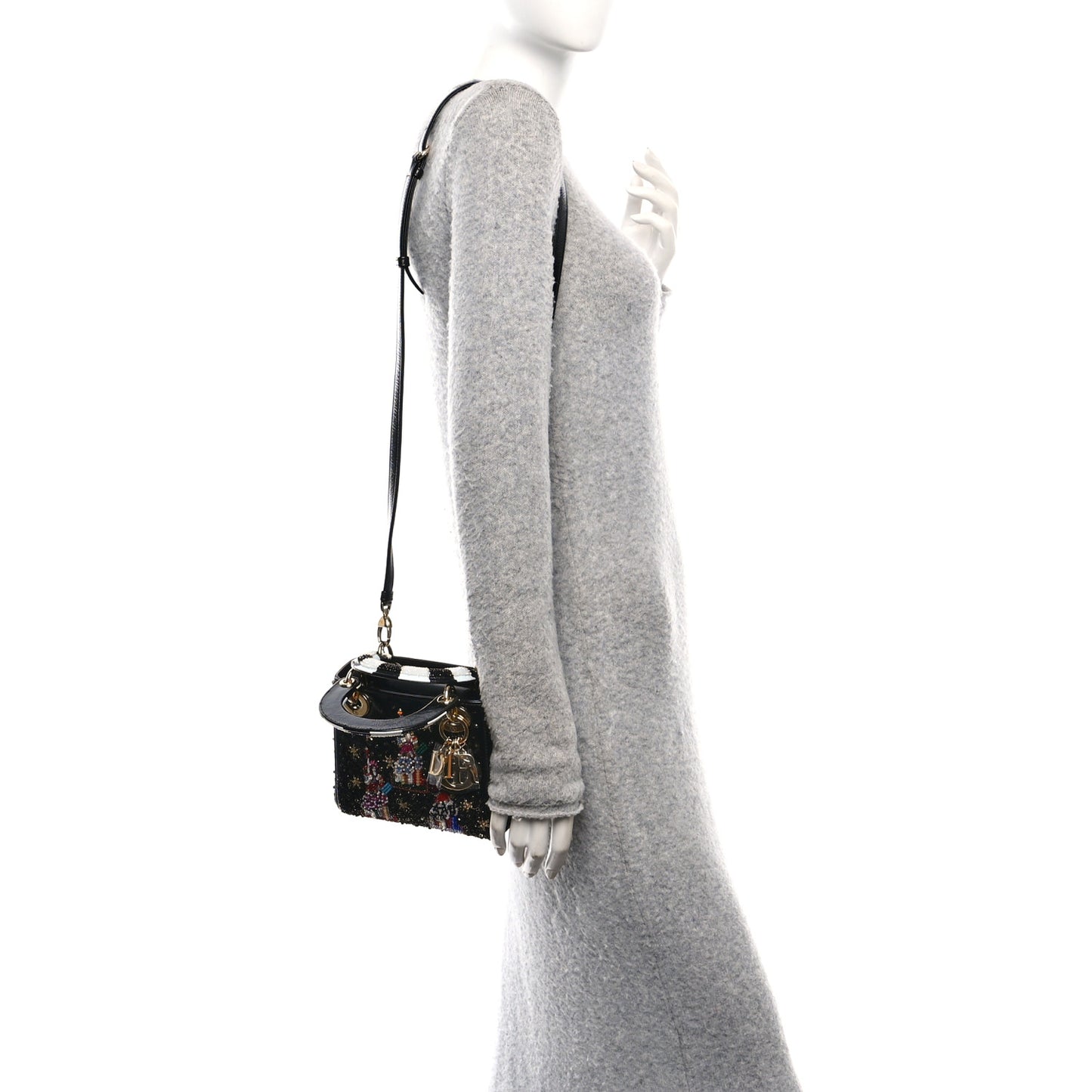 X DOROTHY IANNONE Crinkled Calfskin Crystal Beaded Mini Lady Dior Art Black Multicolor