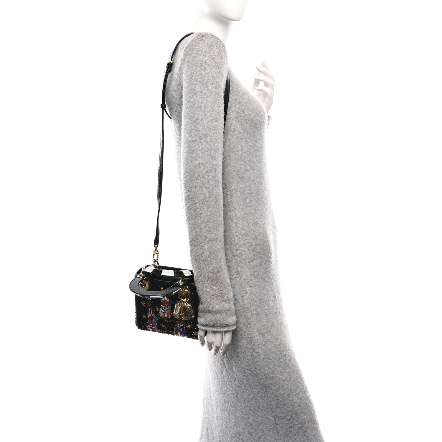 Christian Dior X DOROTHY IANNONE Crinkled Calfskin Crystal Beaded Mini Lady Dior Art Black Multicolor 2 of 9
