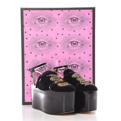 Gucci Velvet Silk Embellished Platform Detachable Slide 38.5 Black 13 of 13