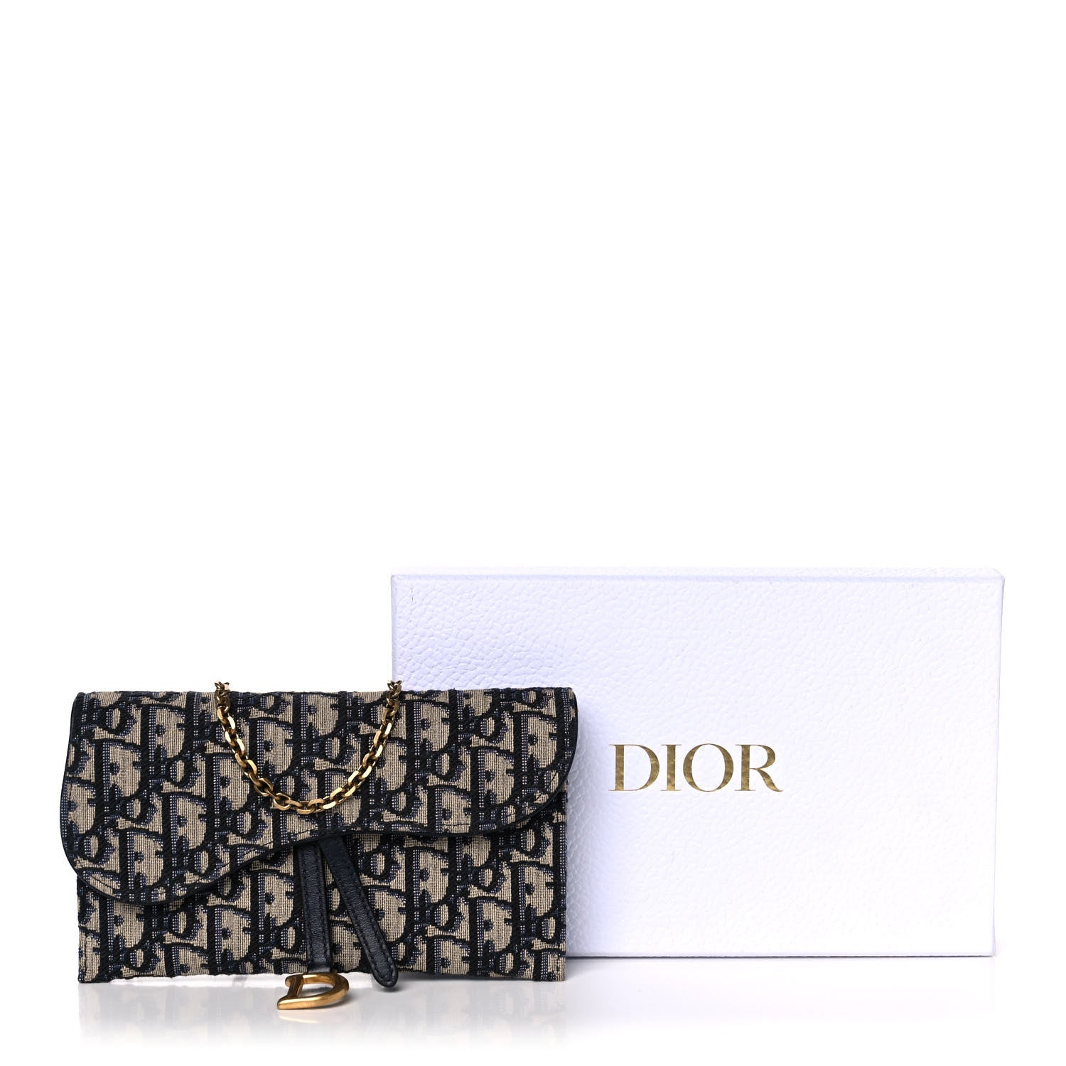 Christian Dior Oblique Saddle Chain Wallet Blue 16 of 16
