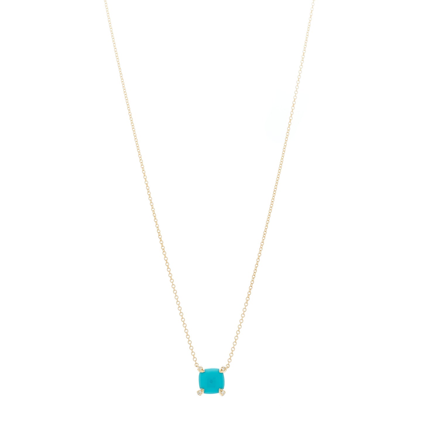 18K Yellow Gold Diamond Turquoise 7mm Petite Chatelaine Pendant Necklace