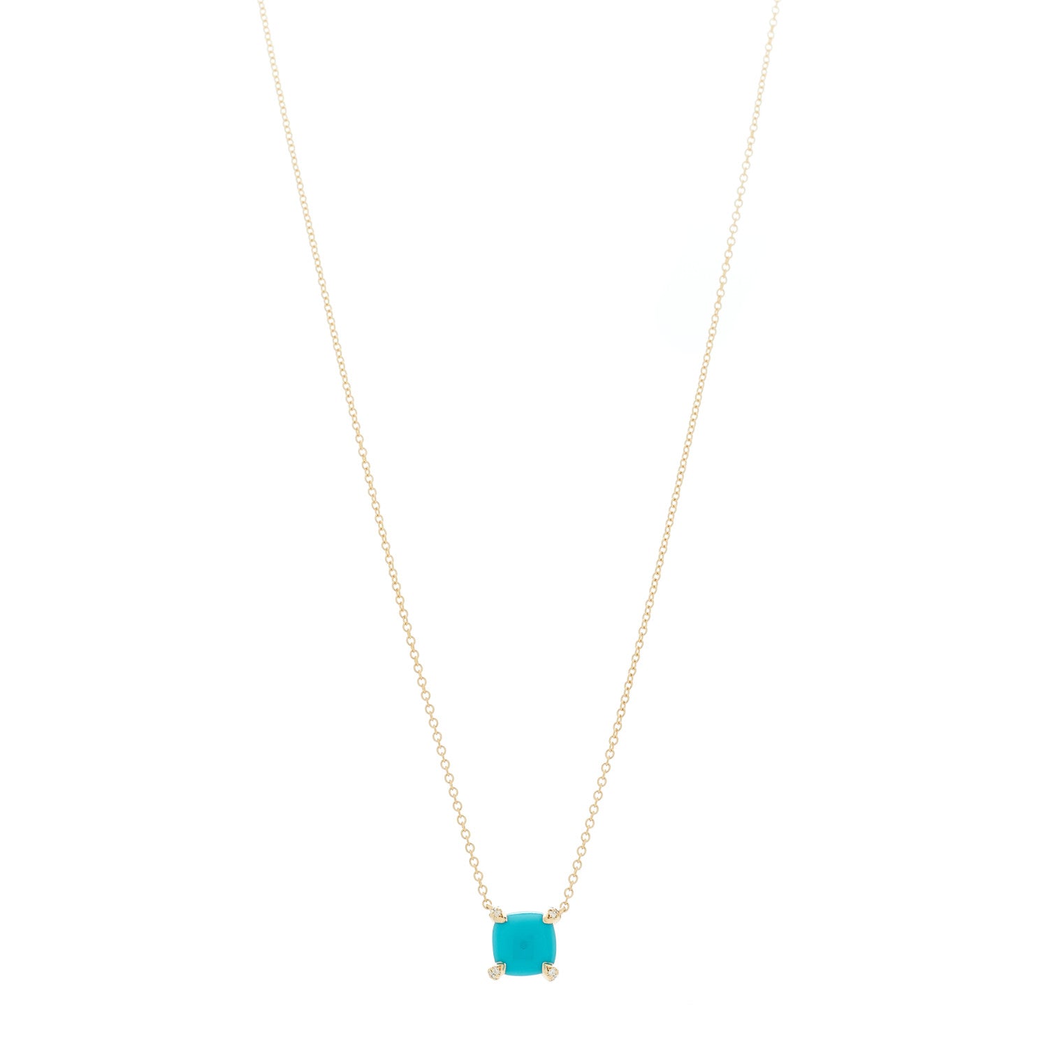 David Yurman 18K Yellow Gold Diamond Turquoise 7mm Petite Chatelaine Pendant Necklace 1 of 6