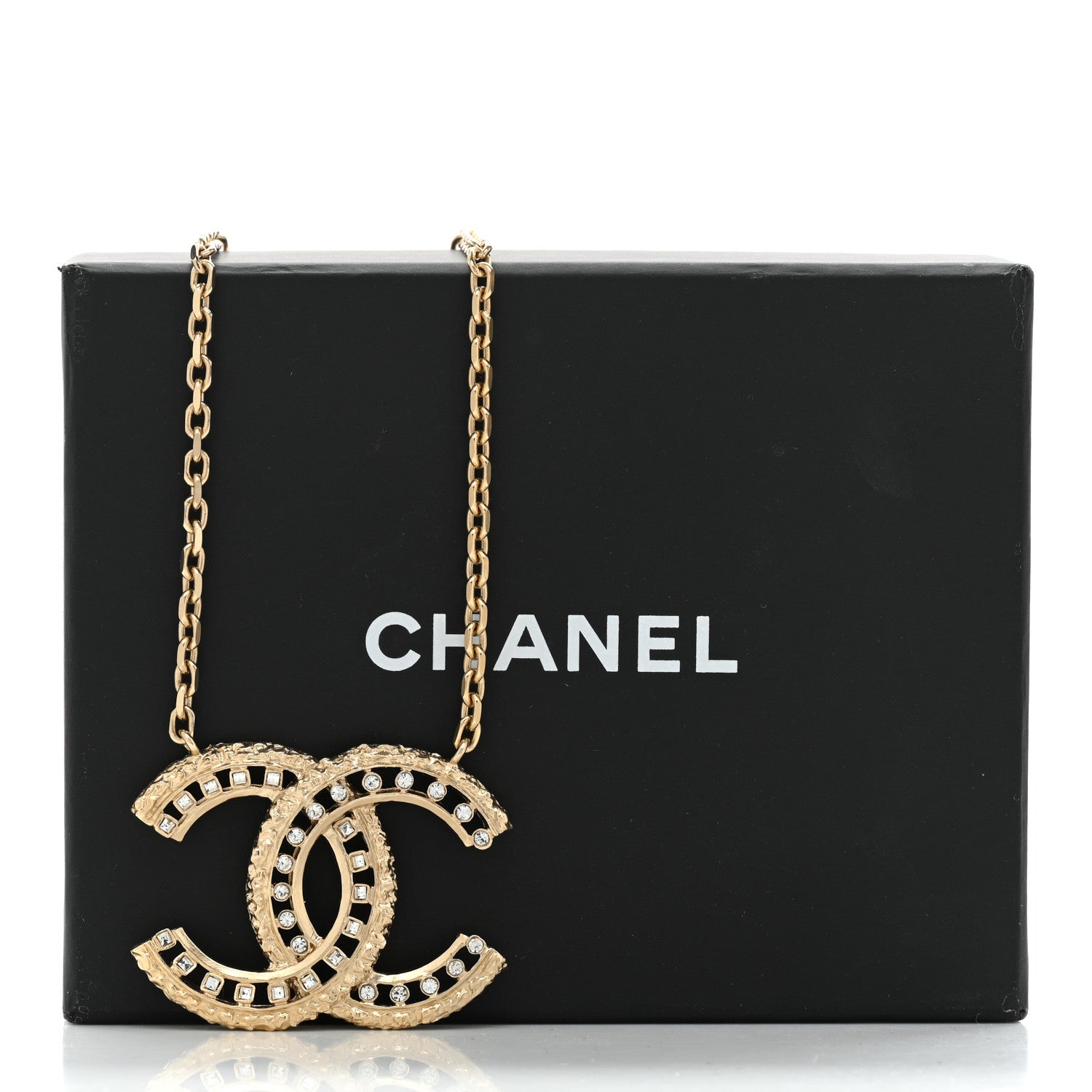 Chanel Crystal Textured CC Necklace Gold 6 of 6