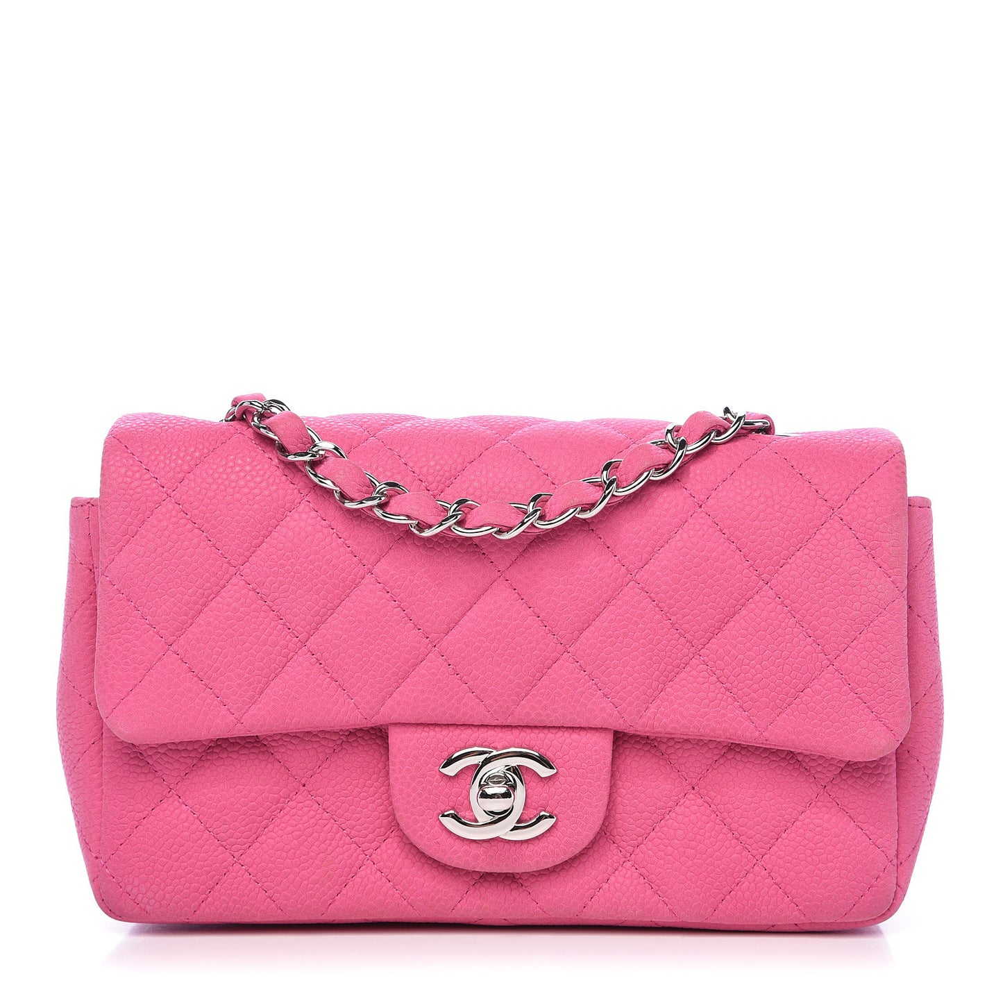 Iridescent Caviar Quilted Mini Rectangular Flap Pink