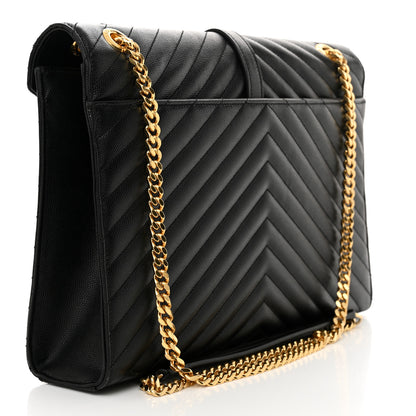Saint Laurent Grain De Poudre Matelasse Chevron Large Monogram Satchel Black 3 of 15