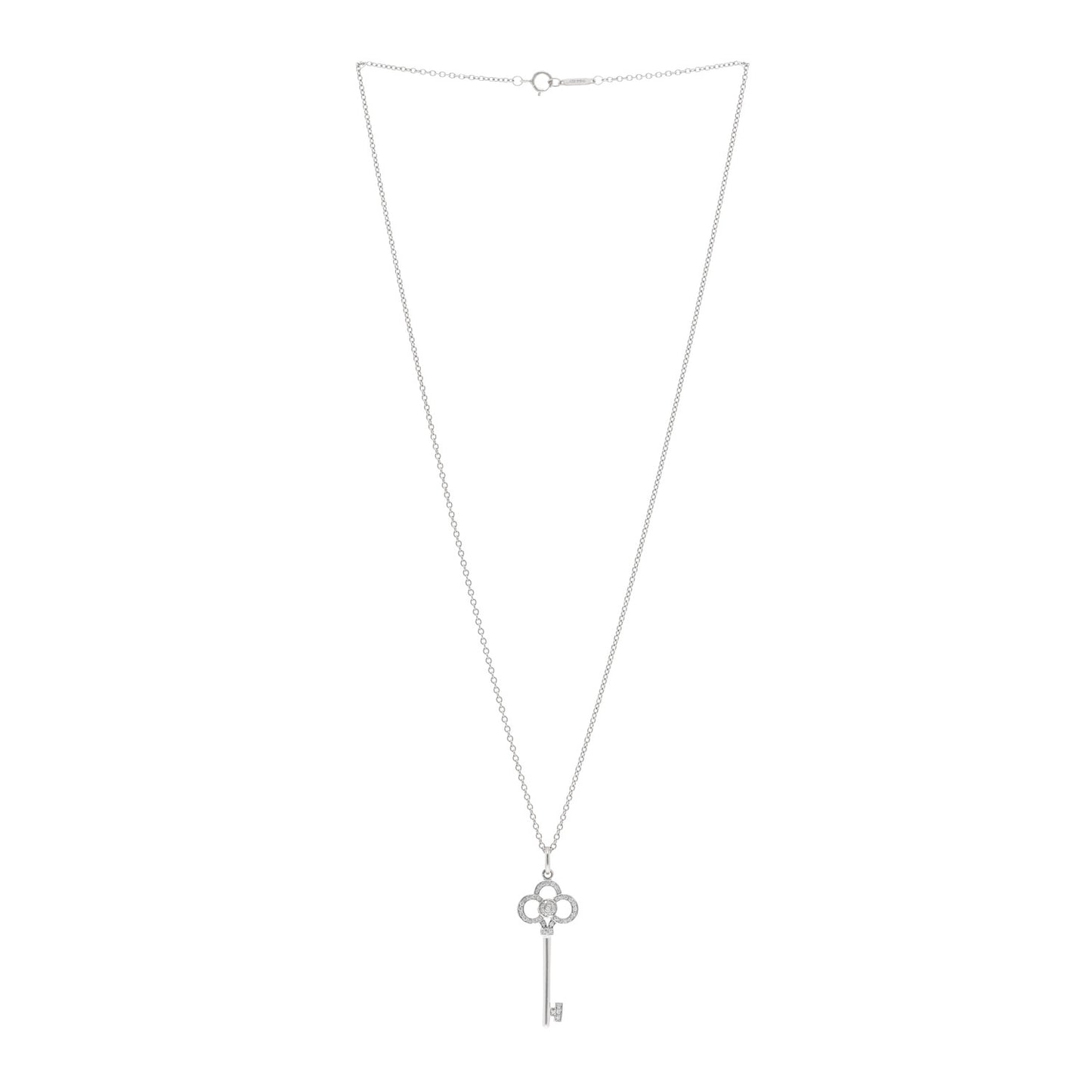 18K White Gold Diamond Mini Crown Key Pendant Necklace