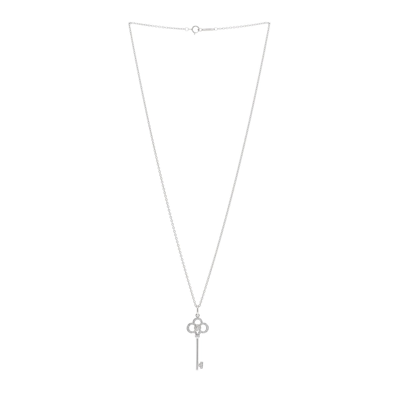 Tiffany 18K White Gold Diamond Mini Crown Key Pendant Necklace 3 of 5
