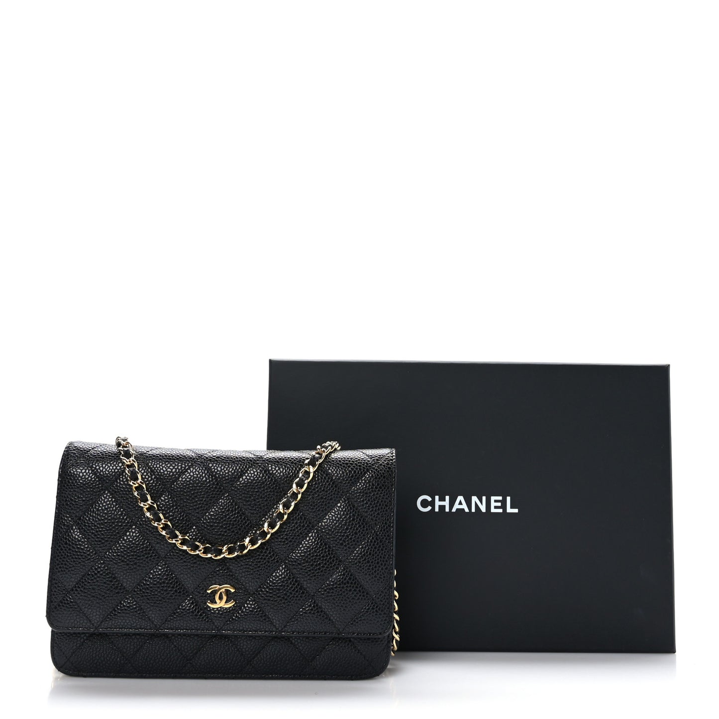 Caviar Quilted Wallet on Chain WOC Black