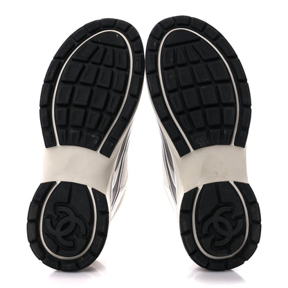 Chanel Fabric Laminated Calfskin Stretch CC Sneakers 39 White Silver 5 of 10