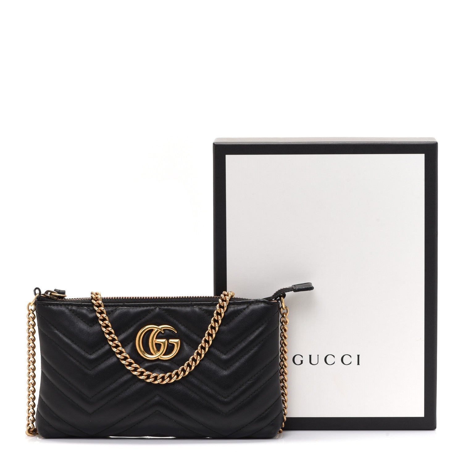 Gucci Calfskin Matelasse Mini GG Marmont Chain Bag Black 14 of 14