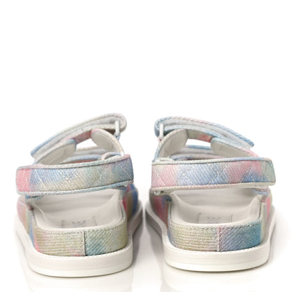 Chanel Printed Fabric Quilted Dad Sandals 39 Green Pink Blue 6 of 9