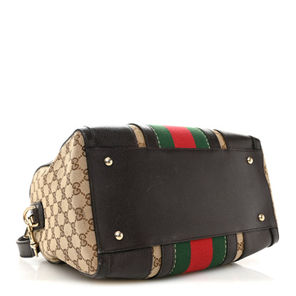 Gucci Monogram Vintage Web Medium Webby Bee Boston Dark Brown 4 of 10