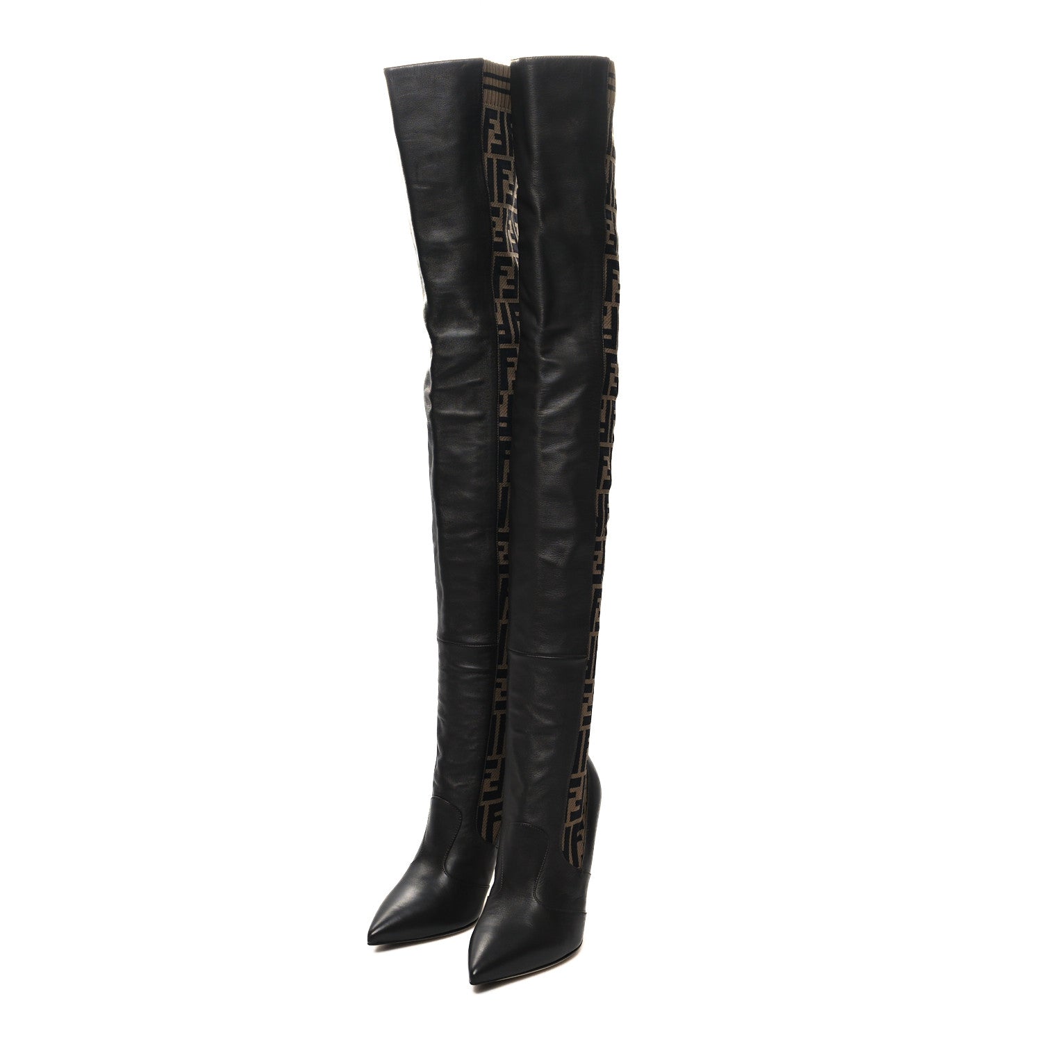 Fendi Nappa Microfiber Fabric FF Rockoko Thigh High 105mm Boots 39 Ebano Tobacco Black 3 of 6
