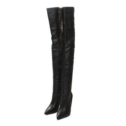 Fendi Nappa Microfiber Fabric FF Rockoko Thigh High 105mm Boots 39 Ebano Tobacco Black 3 of 6