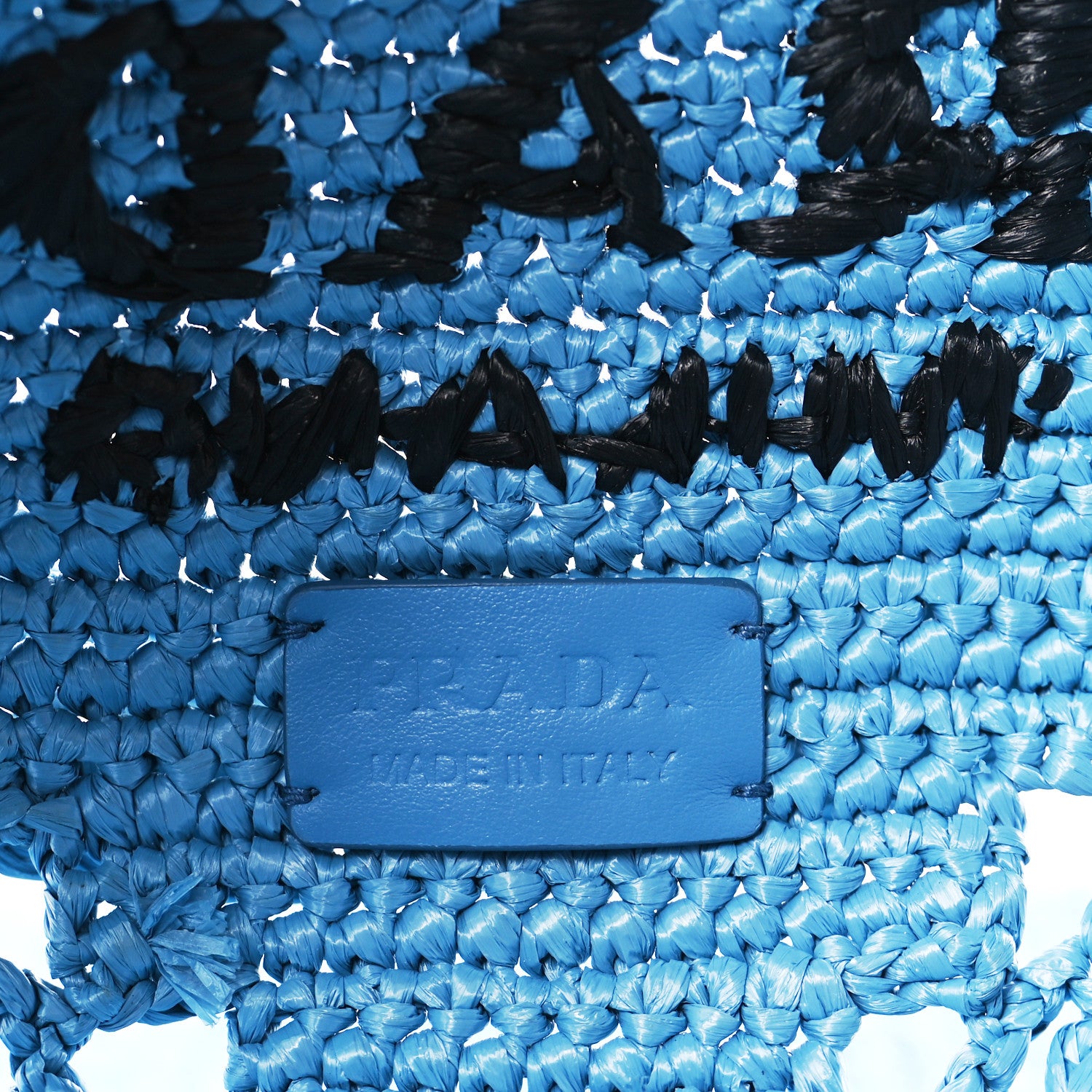 Prada Yarn Raffia Effect Crochet Logo Embroidered Shopping Tote Bag Celeste 5 of 8