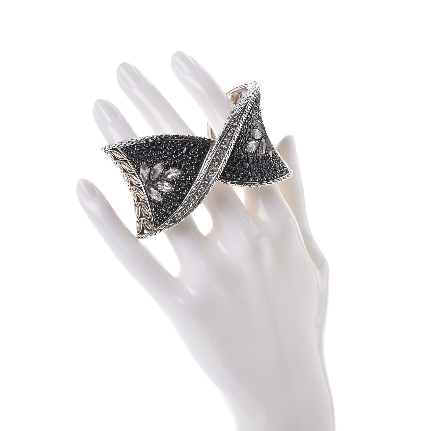 John Hardy Sterling Silver 18K Yellow Gold Sapphire Topaz Batu Kawung Twist Cuff 2 of 9