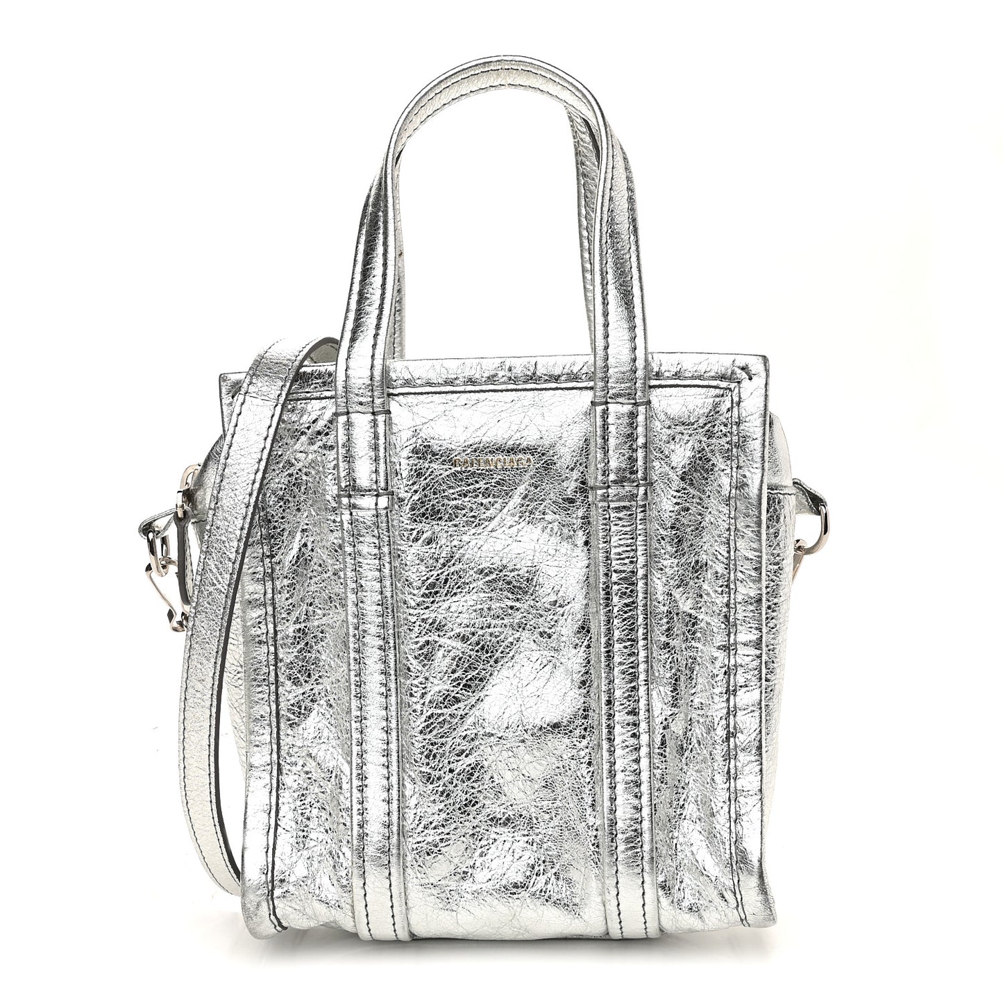 Metallic Calfskin XXS Bazar Shopper Tote Silver Hardware