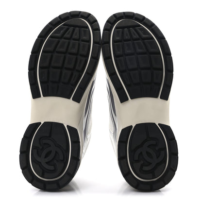 Chanel Fabric Laminated Calfskin Stretch CC Sneakers 39 White Silver 6 of 9
