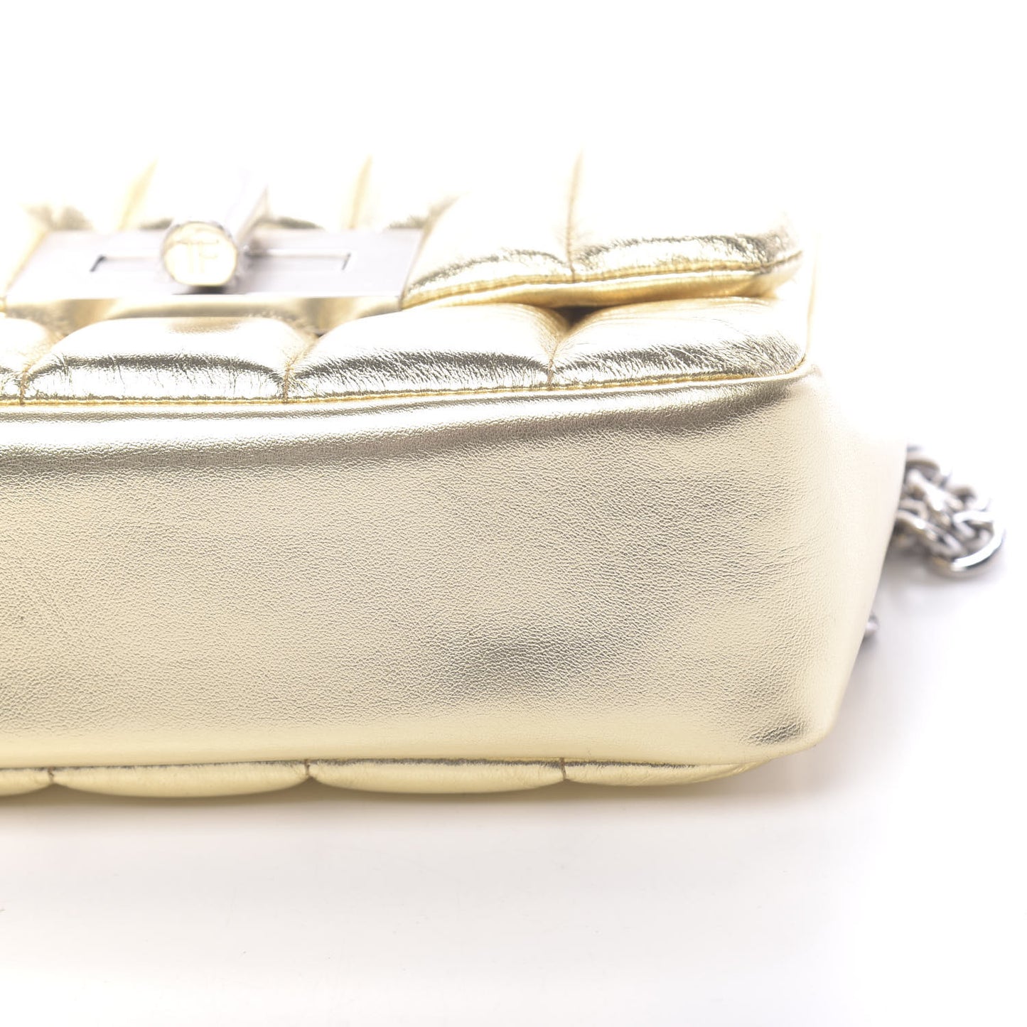 Metallic Soft Lambskin Quilted Small Natalia Chain Shoulder Bag Gold