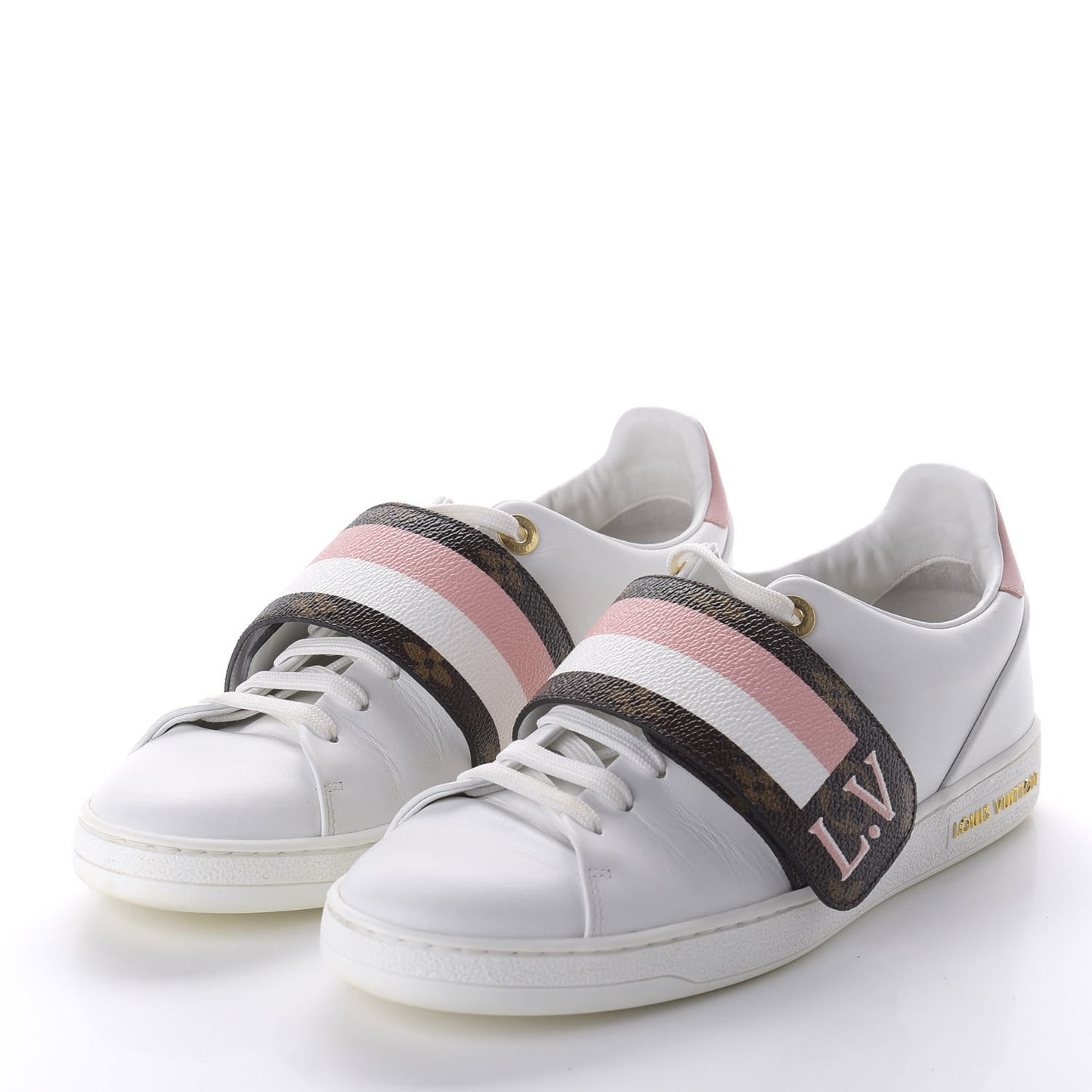Calfskin Monogram Striped Frontrow Sneakers 39 White