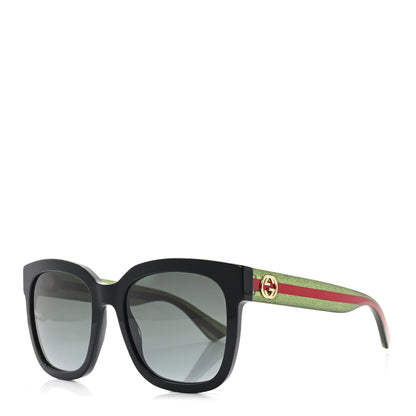 Gucci Acetate Square Frame Web Glitter Sunglasses GG0034S Black Green 1 of 7