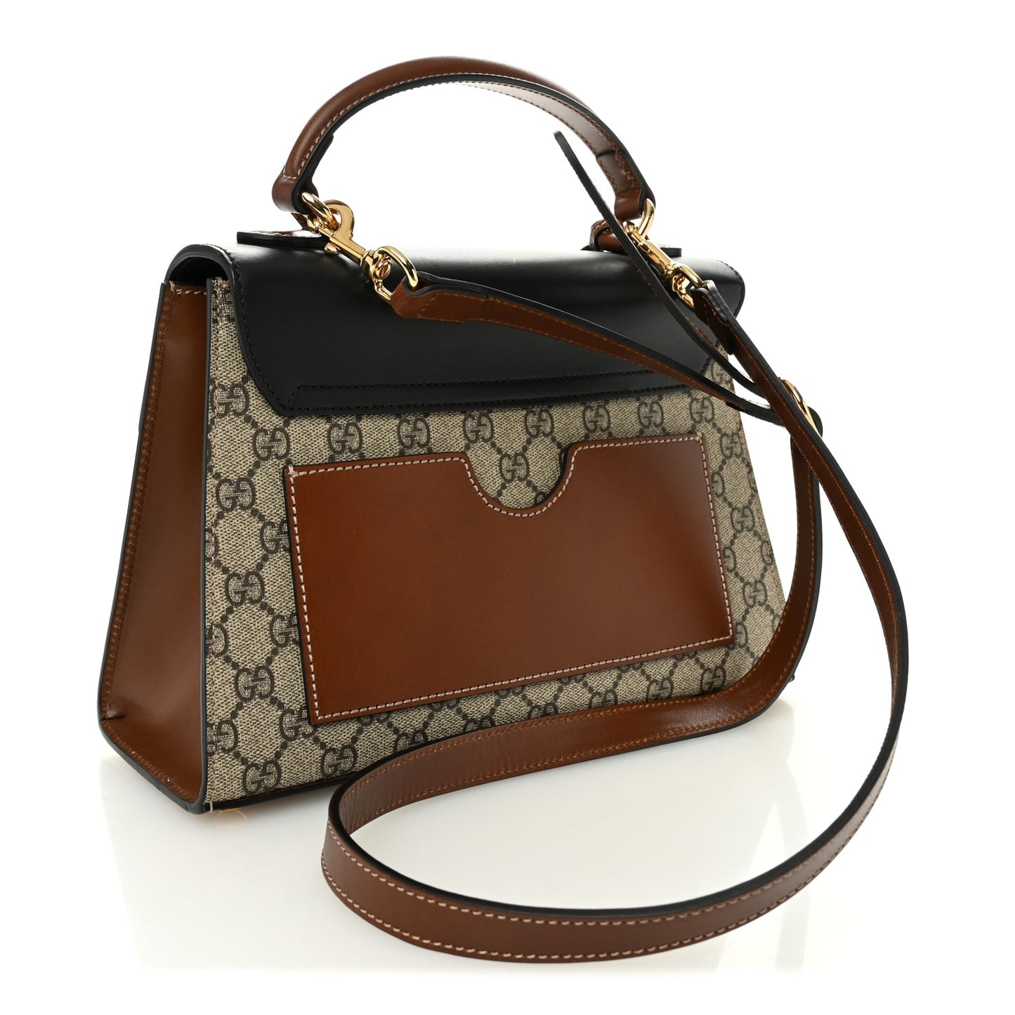 GG Supreme Monogram Calfskin Small Padlock Top Handle Bag Beige Black Cuir