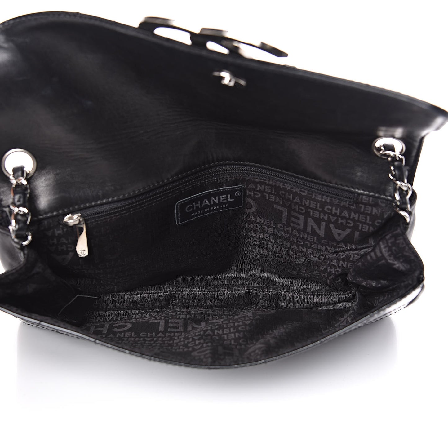 Patent Square Stitched CC Flap Clutch Black