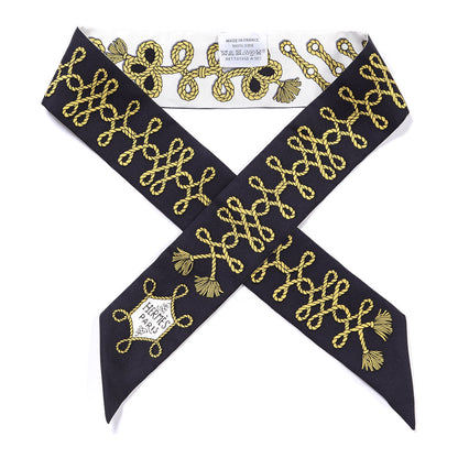 Hermes Silk Galons Et Brandebourg Twilly Black Gold White 1 of 4