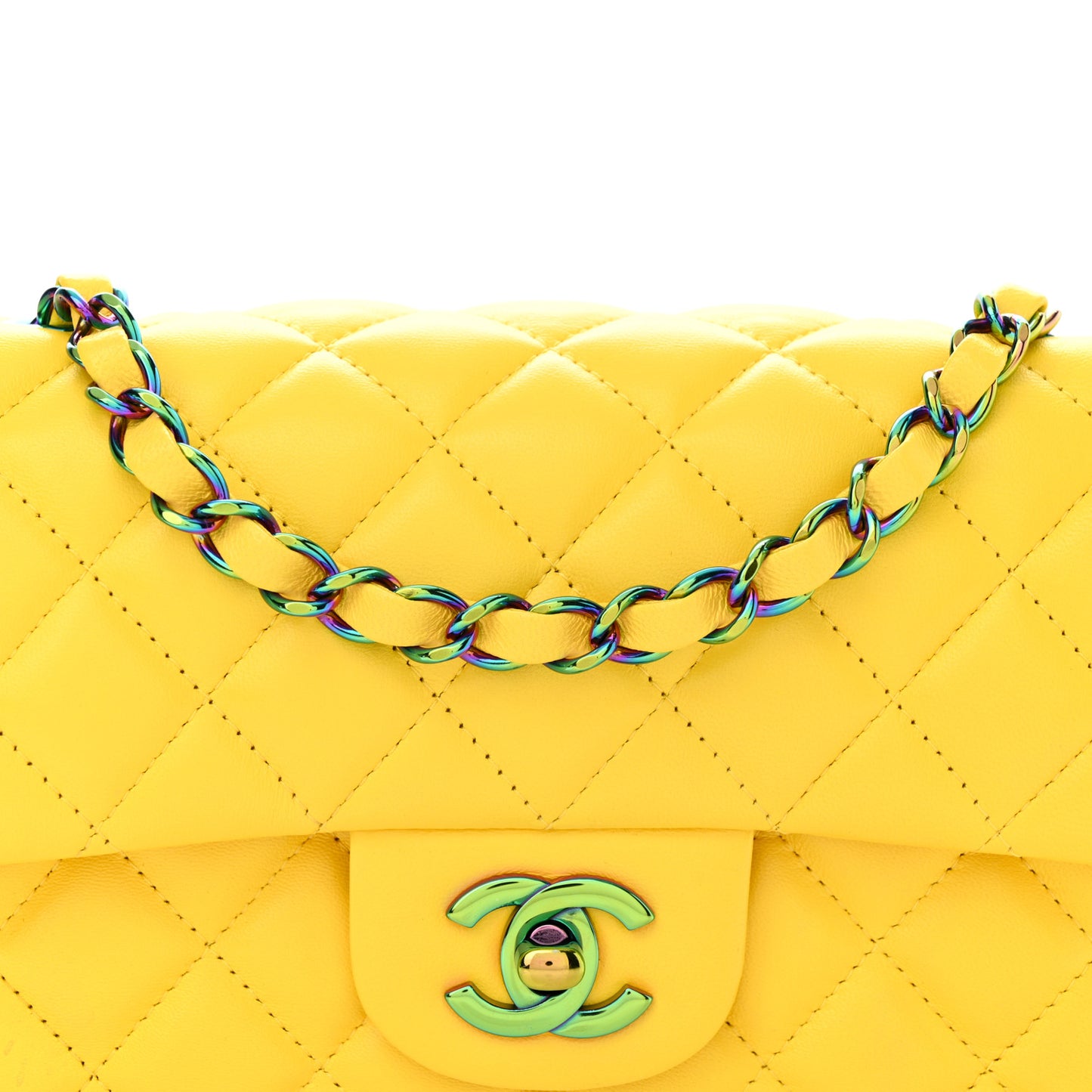 Lambskin Quilted Mini Rectangular Flap Yellow