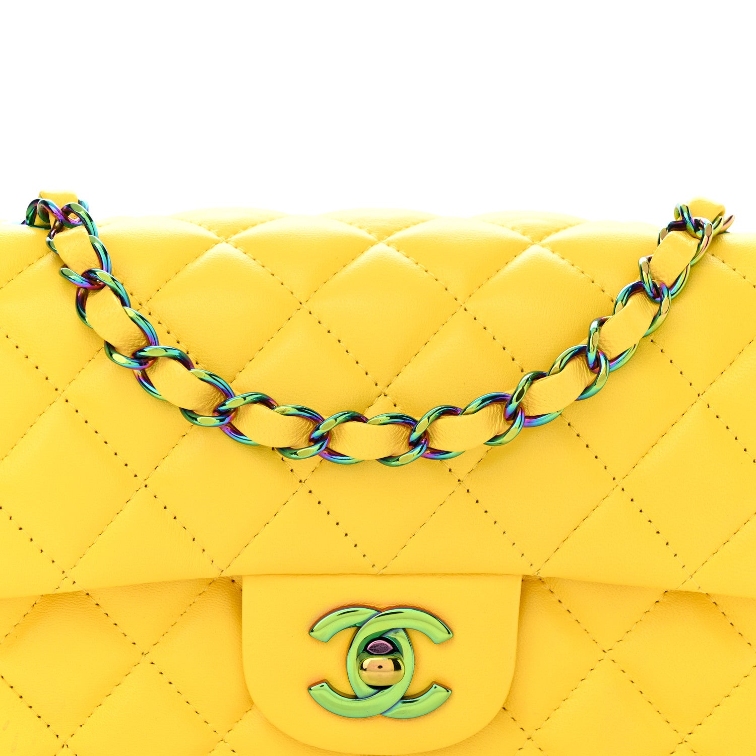 Chanel Lambskin Quilted Mini Rectangular Flap Yellow 8 of 10