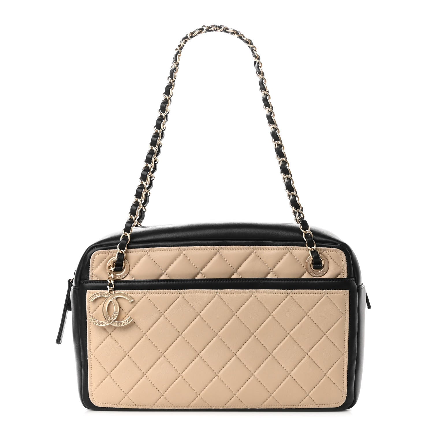Chanel Lambskin Quilted Graphic Camera Case Beige Black 1 of 10