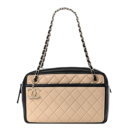 Chanel Lambskin Quilted Graphic Camera Case Beige Black 1 of 10