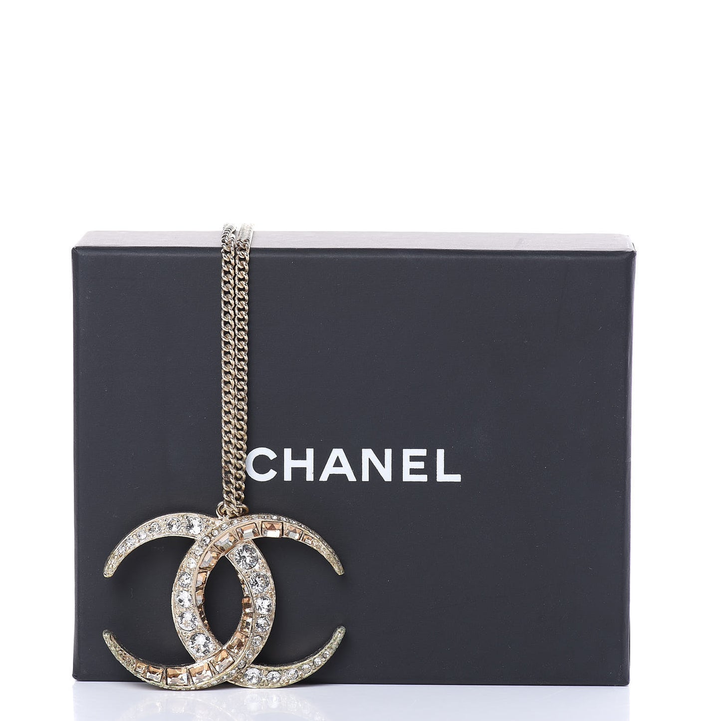 Baguette Crystal Moon CC Necklace Gold