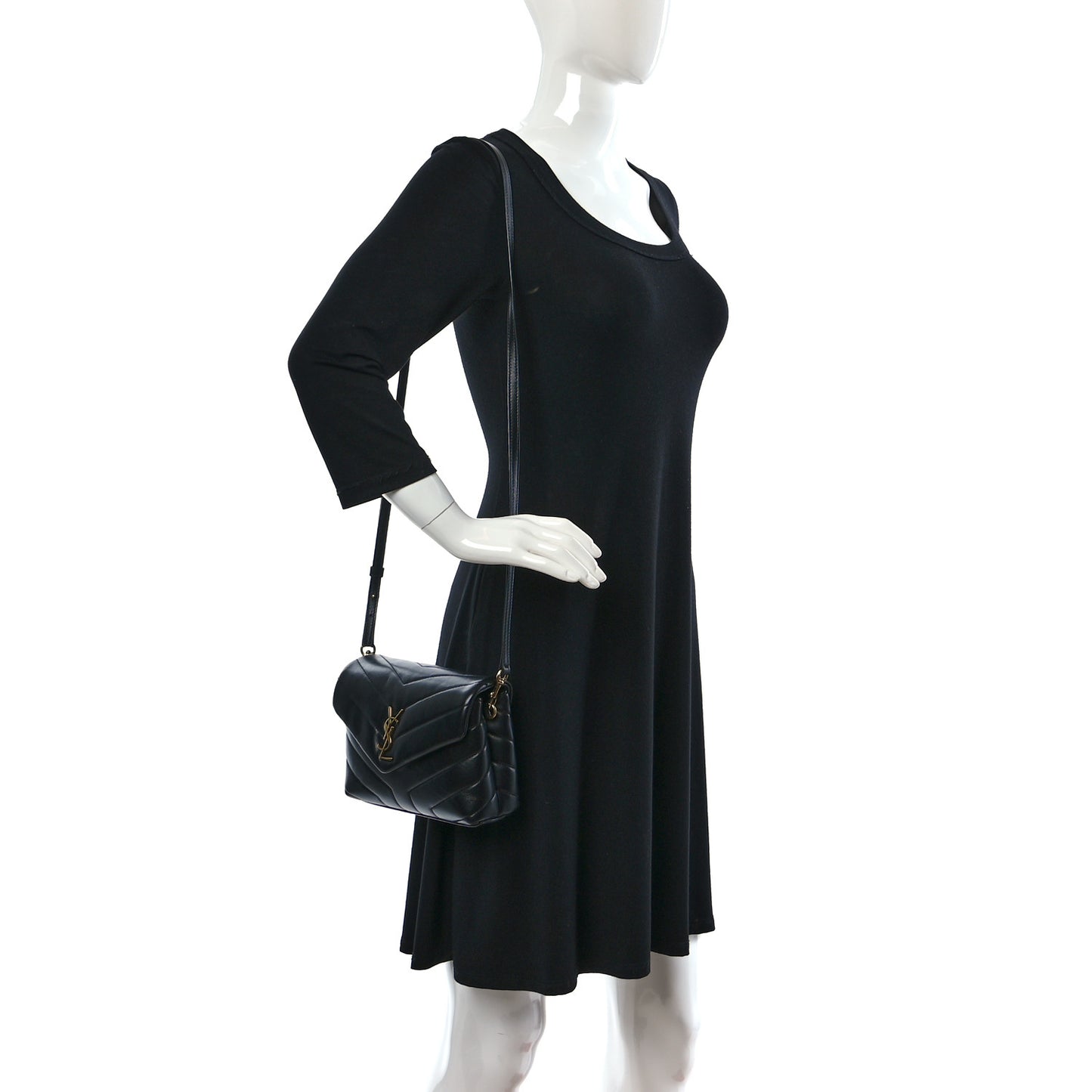 Calfskin Y Quilted Monogram Toy Loulou Crossbody Bag Black