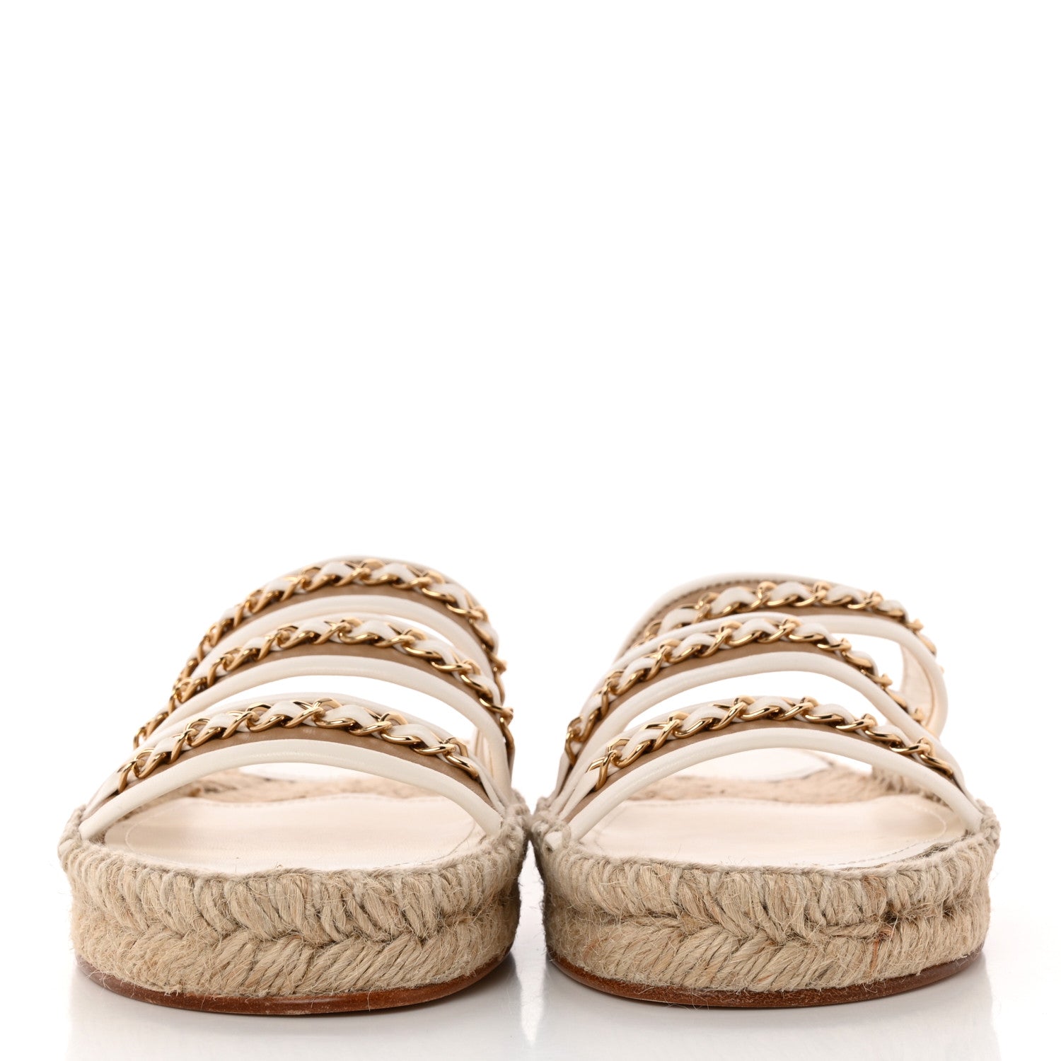 Chanel Lambskin Chain Espadrille Slip On Sandals 38 White 2 of 11