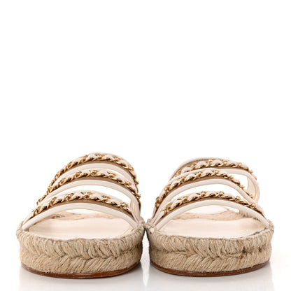 Chanel Lambskin Chain Espadrille Slip On Sandals 38 White 2 of 11